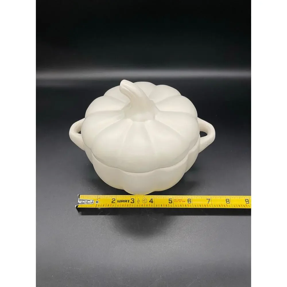 White Pumpkin Candy / Snack Ceramic Bowl with Lid 5.75